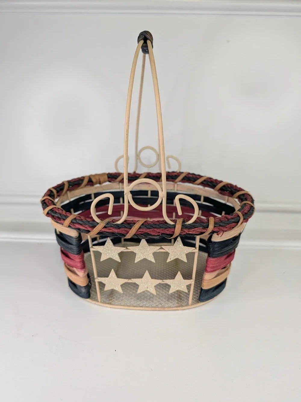Patriotic Woven Star Accent basket - Black, Red & Tan